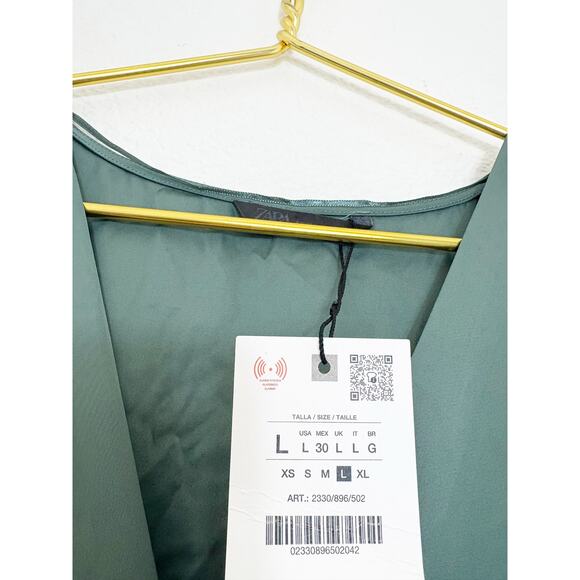 NWT Zara Green Satin Slip Midi Dress Sz Large Short Sleeve Cocktail Quiet Luxury - Picture 5 of 14